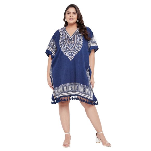 Dashiki Printed Blue Polyester Short Caftan Tunic Dress for Women by Gypsie Blu - Picture 6 of 7